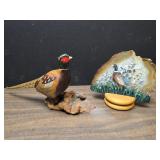 Pheasant deco wood sculpture & crystal slab