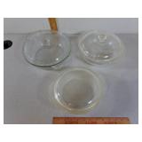 3 Glass Dishes with Lids, Fire King, Pyrex,