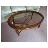GLASS TOP WOOD COFFEE TABLE