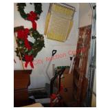 UTILITY CART, LADDER, BROOM, LAWN CHAIRS