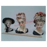 3 ladies head vases - various conditions please