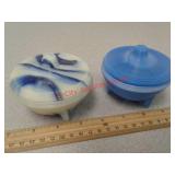 2 slag glass dishes with lids