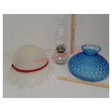 Glass lamp shades, oil lamp
