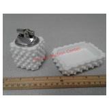 White hobnail style glass cigarette lighter and