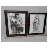 2 Native American Indian pencil drawing pictures