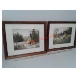2 Native American Indian teepee framed pictures