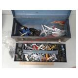 Airplane toys in metal toolbox with tray