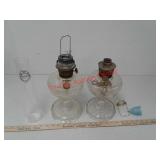 2 antique Aladdin glass oil lamps, 1 reproduction