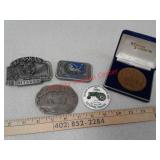 Belt buckles, old trusty days pin, California