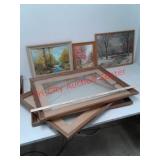 Framed pictures and 3 matching wood frames with