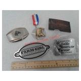 Belt buckles and award ribbon - New Holland, farm