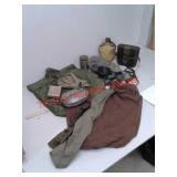 Military items - nylon bag, mask, water canteen