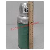Vintage green metal thermos with lid - missing