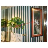2 FRAMED PICTUES & WALL HANGING BASKET W/ GREENERY