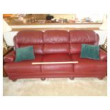 FLEXSTEEL BURGUNDY LEATHER 3 CUSHION SOFA COUCH