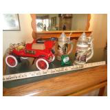 2 BUDWEISER BEER STEINS & 1903 MODEL A JIM BEAM
