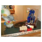 JIM BEAM & ROYAL DECANTERS, BUDWEISER COIN BANK +