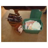 STORAGE TOTE, TABLE CLOTHS, CLOTHES HANGERS