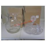 ROMANIA GLASS WATER PITCHER & WESTERN GERMANY DISH