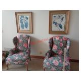 2 LIVING ROOM CHAIRS & 2 FLOWER PICTURES