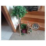TOPIARY IN JARDENIER, WICKER WINE HOLDER, MIRROR +