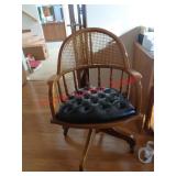 BASSETT WOOD / CANE / LEATHER SEAT OFFICE CHAIR