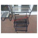 GLASS TOP PATIO TABLE & 3 NESTING METAL END TABLES