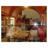 GLASSWARE - PINK VAES, ELEPHANT, PAINTED PLATE
