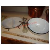PORCELAIN BOWL, GLASSBAKE DISHE, NAIL CROSS