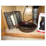 3 CAST IRON SKILLETS, KITCHENAID FOOD CHOPPER