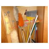 BROOMS, DUSTPANS, FLORAL PICTURE +