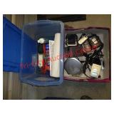 TOOLS IN TOTE, RAZORS, RADIO +