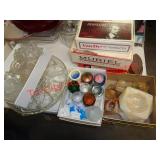 GLASS LAZY SUSAN RELISH TRAY, MARBLE DECO +++