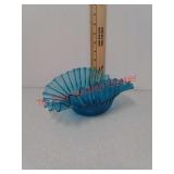 Turquoise fluted crackle glass bowl