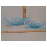 Two blue fluted glass dishes
