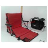 Padded stadium seat and stool with cooler
