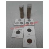 100 wheat pennies, 6 steel war pennies, 3 Indian