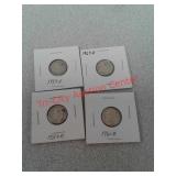 4 dimes - 1954, 59, 61, 64 coins