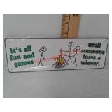 New camping weiner metal sign