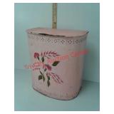 Vintage pink metal clothes hamper