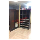 > Antique wood railroad cabinet with latching door