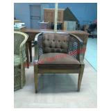 >wood and wicker upholstered padded side chair