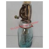 Blue ball glass canning jar with number 7 Butter