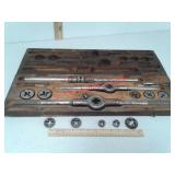 Vintage tap and die set in wooden box