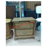 >wood end bedside table with two drawers