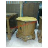 >wood hexagon end bedside table with hinged door