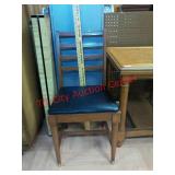 >wood chair with leather like upholstered seat