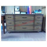 >wood 9 drawer dresser, 6 small drawers and 3