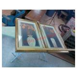 >set of two framed floral prints, ironing board