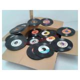 Box of misc 45 RPM vinyl records albums